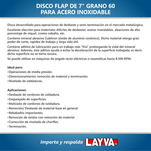 781855 Disco Flap De 7'' Gr. 60 Acero Inoxidable 3m Layva