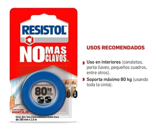 Imagen 4 de 4 de Cinta De Montaje Resistol No Más Clavos Con 2 Piezas