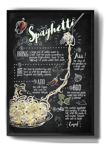 Quadro Decorativo Receita Retro Spaghetti Macarrão