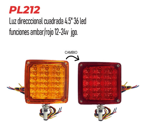 Luz Direcccional Cuadrado 4.5pLG 36led Func Ambar/roj 12-24v
