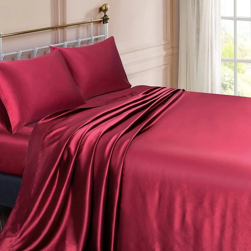Conjunto De Cama Doble Matrimonial 1800 En Satén 4 Piezas
