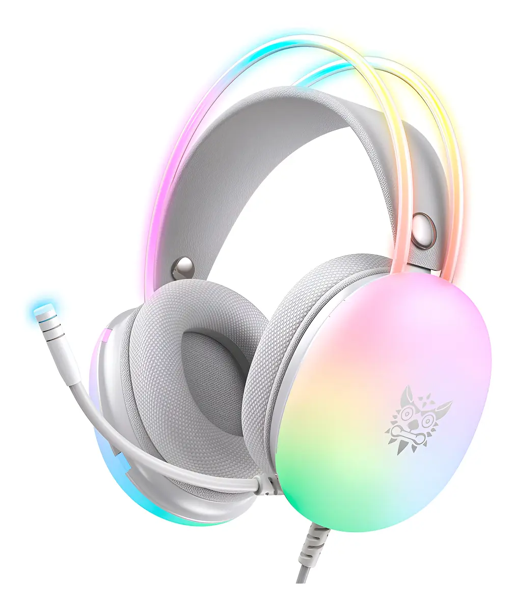 Auriculares Gamer Vincha Para Pc Onikuma X25 Con Micrófono Color Blanco Luz Arcoíris