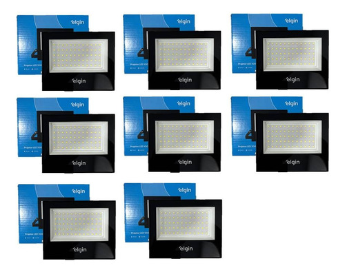Kit Com 8 Refletores Elgin 100w 6500k Cor Da Luz Branco Frio