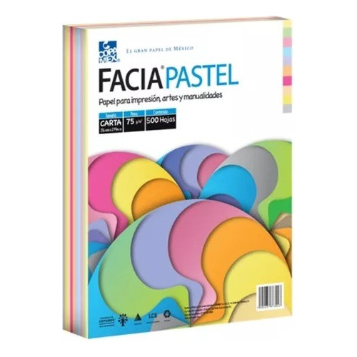 Papel Facia Pastel Mix Carta  Paquete Con 500 Hojas