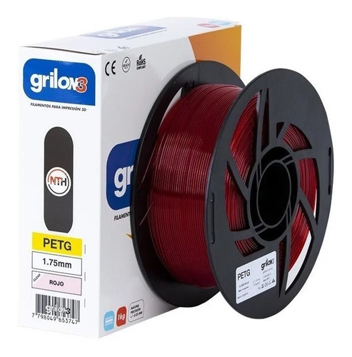 Filamento 3d Petg Grilon 3 Pet G 1.75 1kg Impresora 3d Color Rojo clear