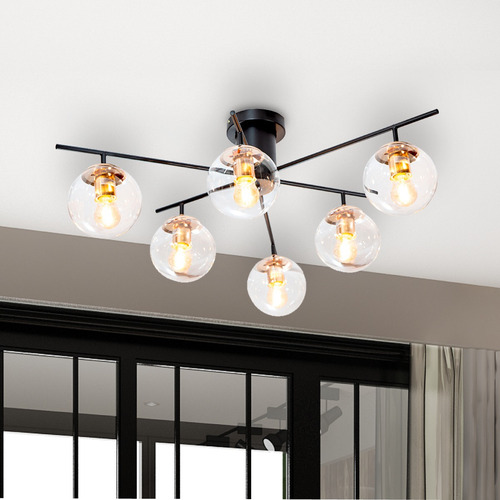 Lámpara De Techo Sputnik Negro Mate Oro E27 40w 6 Luces