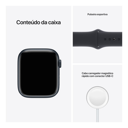 Imagem 9 de 9 de Apple Watch Series 7 (GPS, 45mm) - Caixa de alumínio meia-noite - Pulseira esportiva meia-noite