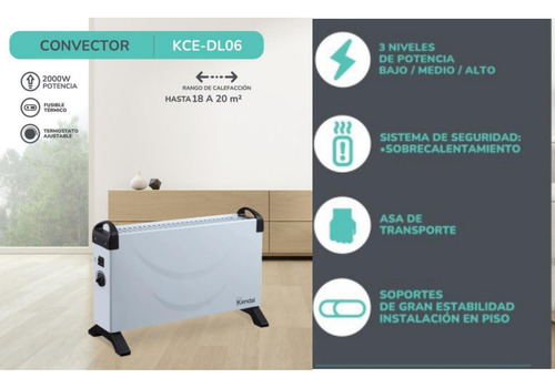 Calefactor Convector Electrico 2000w Blanco Kce-dl06 Kendal