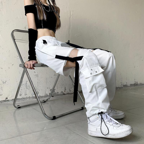Pantalón Coreano Desmontable Holgado De Tiro Alto Para Mujer