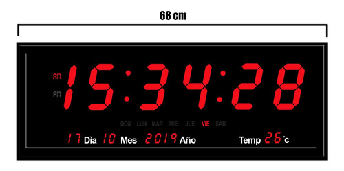 Reloj Digital De Pared De Led Aluminio Control 68 X 26 Cm 