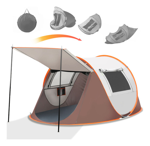 Carpa Tienda De Campaña Funjn para 6 Personas Instalación Fácil Impermeable Protección Solar Ost070300 Naranja