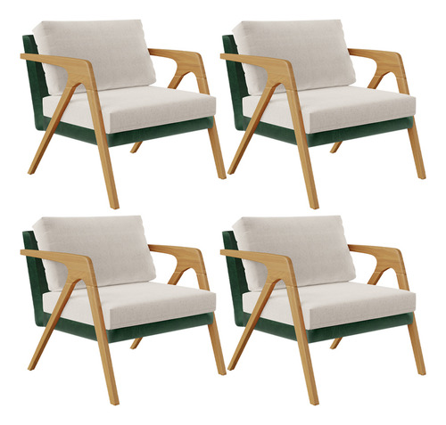 Kit 04 Poltronas Pietra Facto Verde Musgo Linho Cru Desenho do tecido Liso