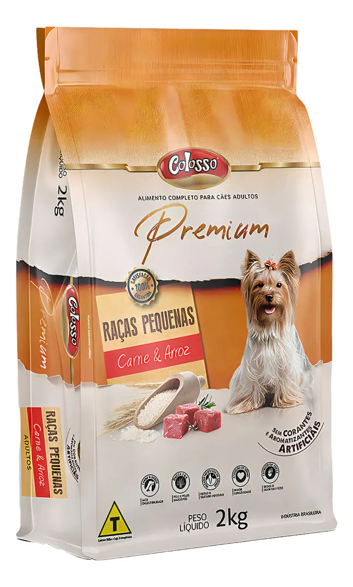 Ração Seca Colosso Cães Raças Pequenas Carne e Arroz 2kg Premium