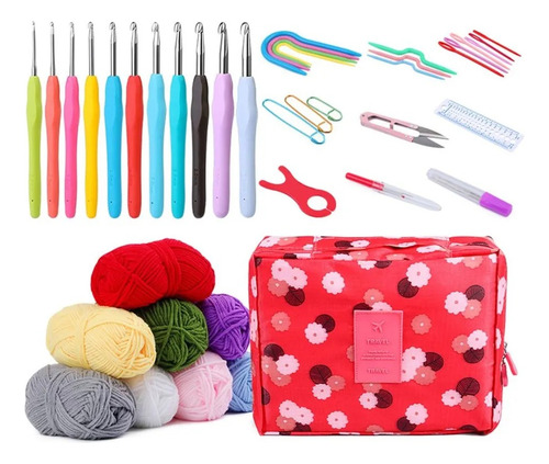 Set Crochet Lanas Y Accesorios Para Tejer Bolsito Exclusivo