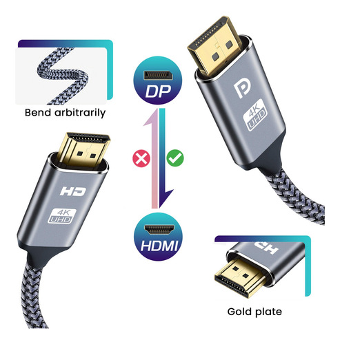 Dp To Hdmi Adapter 4k60hz For Pc, Laptop, Hdtv & Projector