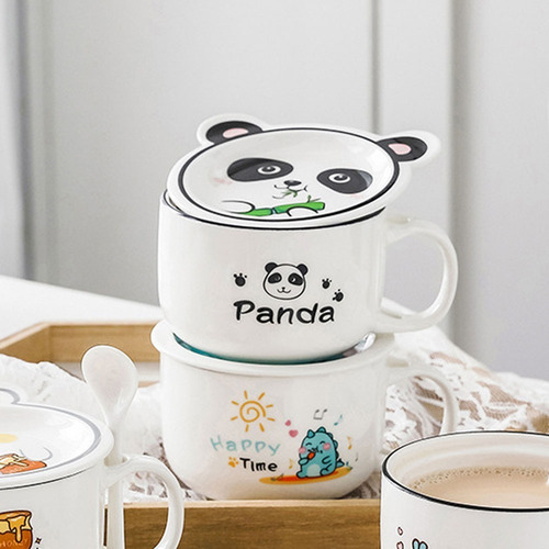 Taza Con Tapa Plato Y Cuchara Kawaii En Forma De Animalito