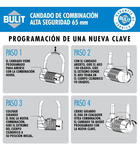 Imagen 3 de 6 de Candado De Aleación Bulit 10.000 Combinaciones 65mm Rojo