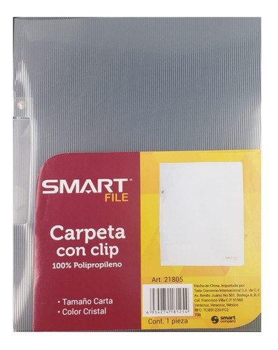 Carpeta Plástica Con Clip Color Cristal Smart Tam. Carta