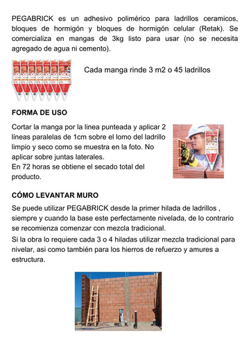 Pegabrick X 5 Unidades Adhesivo Para Ladrillos Y Bloques Blanco