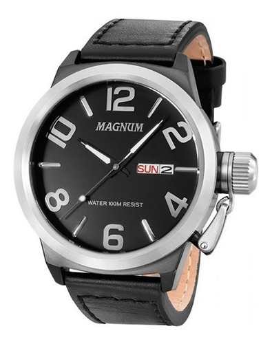 Relógio Magnum Ma33399t Calendario Pulseira Couro 48mm