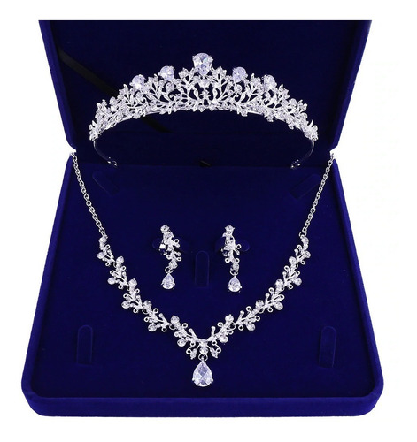 Corona Tiara Tocado Aretes Collar Novia Xv Cristales Set 45