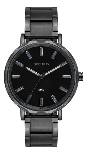 Relógio De Pulso Seculus Com Pulseira De Aço Inoxidável Cor Preto