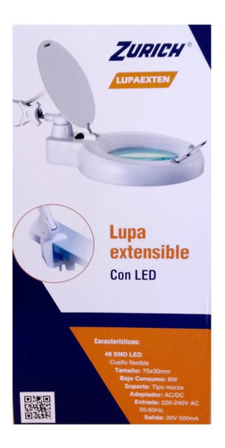 Imagen 2 de 5 de Lupa Con Luz Led 550 Lumenes Zurich Soporte Tipo Morsa Pro