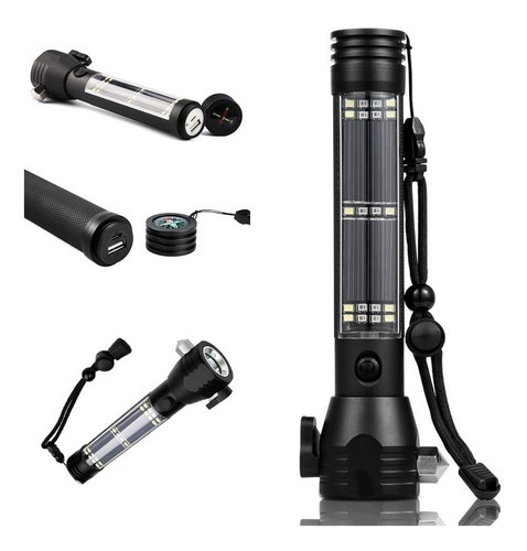 Lanterna Solar Powered Flashlight Multifuncional Usb Recarre Cor da lanterna Preto Cor da luz Branco