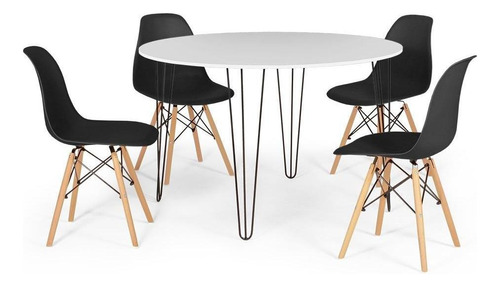 Mesa De Jantar Hairpin 120cm Branca +4 Cadeiras Eames Eiffel Cor Preto