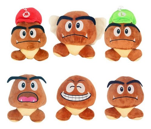 6pcs/set Super Mario Bros Goomba Muñeco Peluche Juguete 15cm