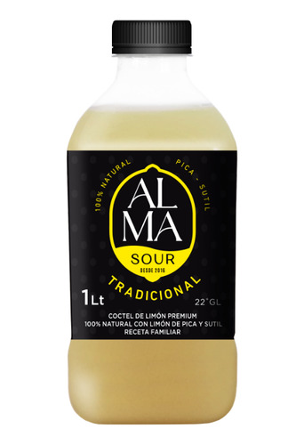 Alma Sour Tradicional, Pisco Sour Natural, Botella 1lt