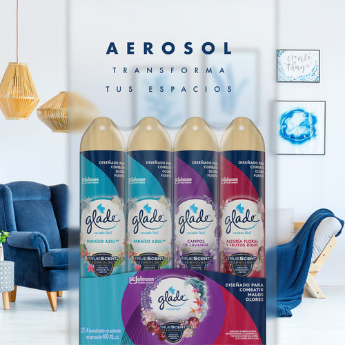 Aromatizante En Aerosol Glade 4 Pzas De 400 Ml Varios Aromas