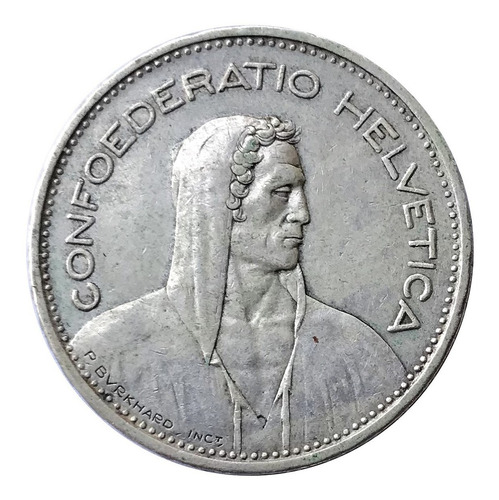 Moeda Prata 5 Francos Suíça 1935 Confederação Helvética