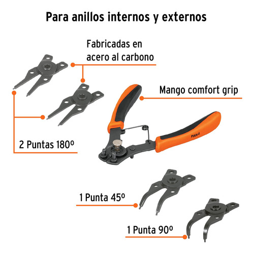 Truper Pinza Anillos De Retención 6plg 4 Cabezas Permutables