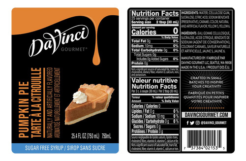 Davinci Gourmet Pumpkin Spice Syrup Sugar Free 750 Ml