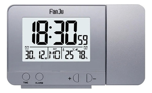 Relogio Projeção Teto Digital Hora Alarme Temperatura Usb Cor Prateado Pilha Ou Usb
