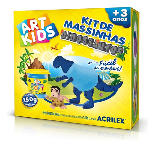 Kit Massinha Dinossauros Kids Acrilex Soft Modelar E Montar