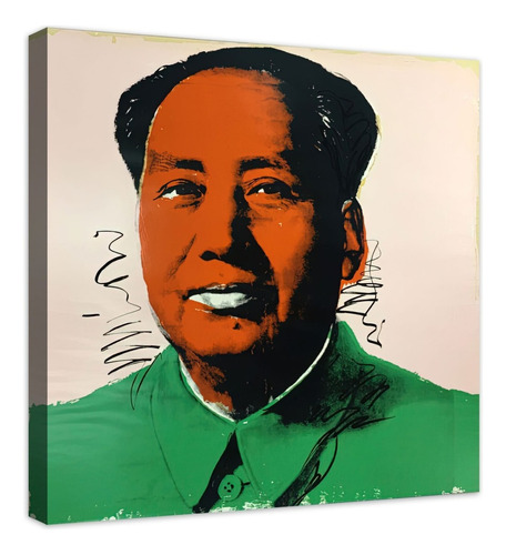 Cuadro Decorativo Canvas Moderno Andy Warhol Mao Ii 96-1972 Color Naranja Armazón Natural