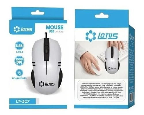 Mouse Optico Usb Com Fio 1000 Dpi Alta Precisao Lotus Lt-317 Cor Cinza