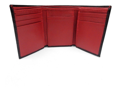 Cartera De Piel Giron Caballero Color Negro/rojo.