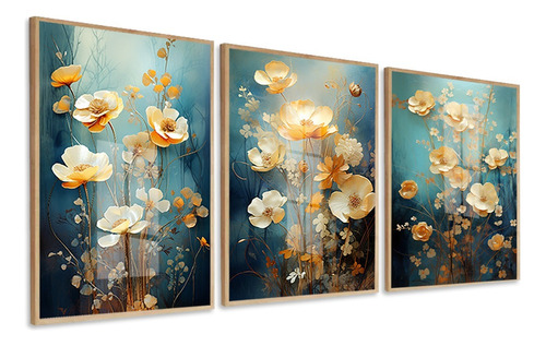 Quadro Decorativo Floral Gold Quarto Luxo Sala Moderna Vidro
