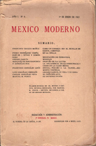 Mexico Moderno. Enrique Gonzalez Martinez, Mexico 1921