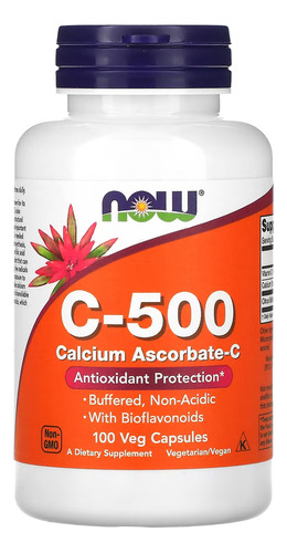Vitamina C-500 Cálcio Ascorbato-c Nowfoods 100vegcap Eua/usa Sabor Sem sabor