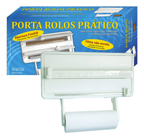 Suporte Porta Rolo Papel Toalha Filme Prático Corte 3 Em 1