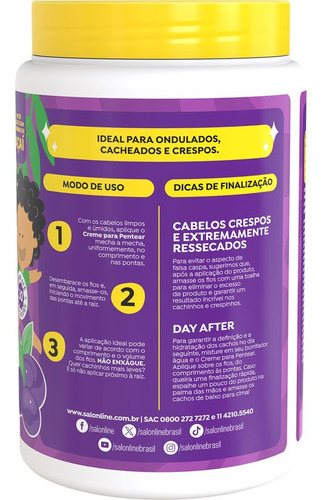 Creme Pentear Kids Cachinhos Sem Frizz Açaí Salon Line 1kg