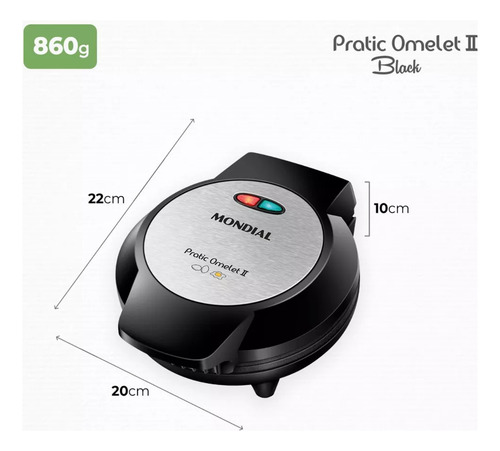 Omeleteira Pratic Omelet Ii Mondial Preto/inox 800w Om-04-bi 110v