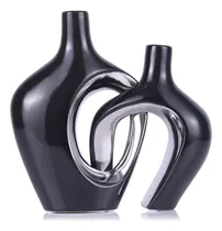 Comprar Juego De 2 Jarrones De Cerámica Huecos Negros Y Plateados,