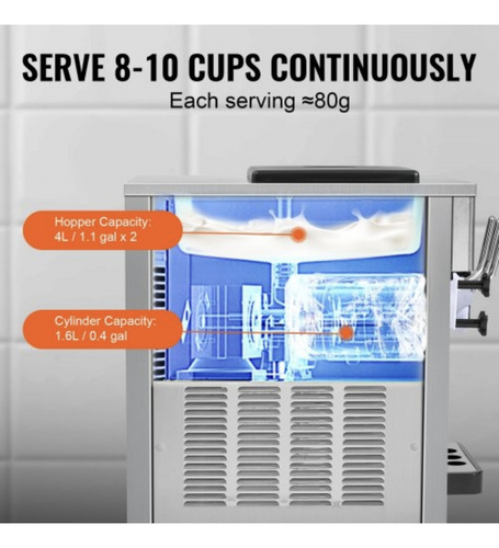 Máquina De Helado Comercial, Rendimiento 21qt/h 3 Sabores