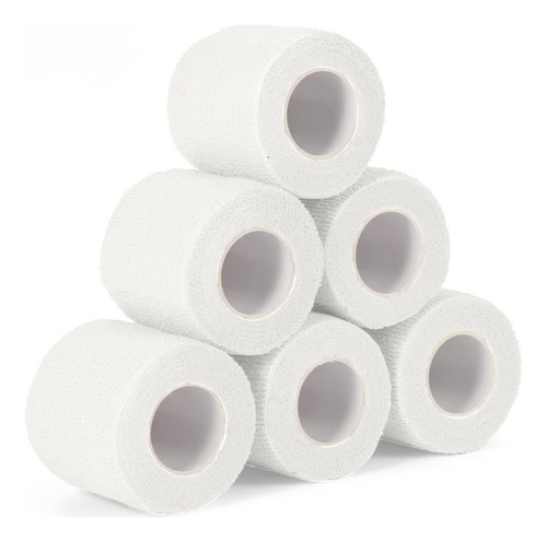 Vendaje Deportivo Autoadhesivo 6 Roll, Vendaje Cohesivo Elástico No Tejido, Cinta Cohesiva Para Los Dedos Para Estiramiento Atlético, Deportes, Muñeca, Tobillo, Mascota 5cm X 4.5m Blanco