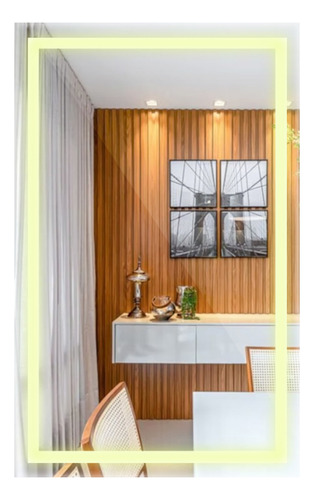 Espelho Retangular Touch Jateado Com Led 70x50 Moderno Luxo Neutro